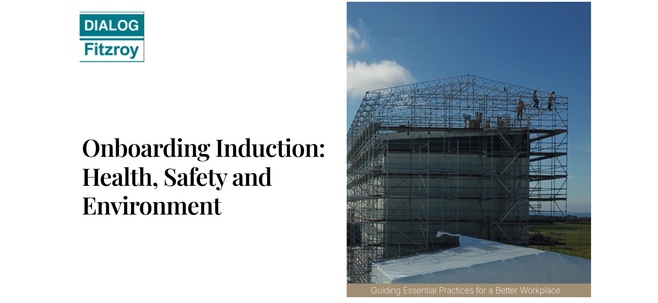 An induction slide titled Onboarding Induction: Health, Safety and Environment, filling a phone held in landscape