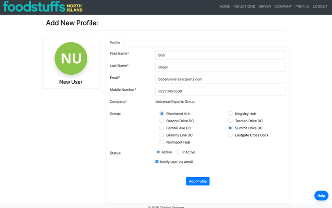 Adding a new person in Tickbox and assigning them to the sites they work at